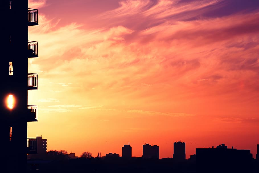 silhouette of building during golden hour, architecture, infrastructure HD wallpaper