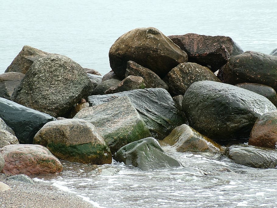 Beach, Baltic Sea, Stone, Sand, Sea, water, coast, nature, structures HD wallpaper