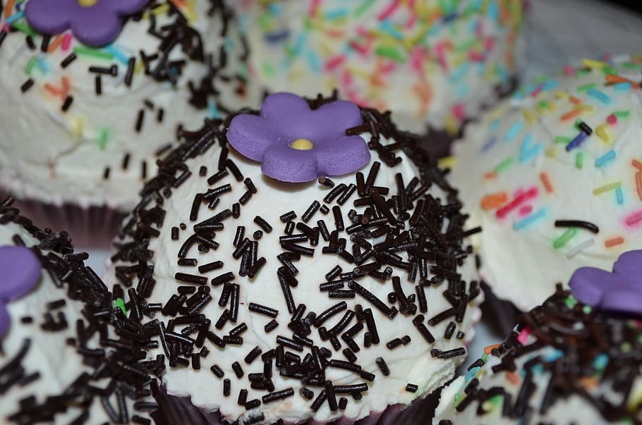 cupcake, delicious, dessert, multi colored, close-up, still life HD wallpaper