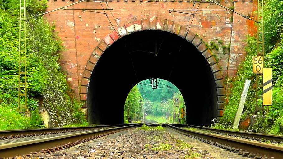 brown train tunnel, railway tunnel, arches, rail traffic, track, HD wallpaper