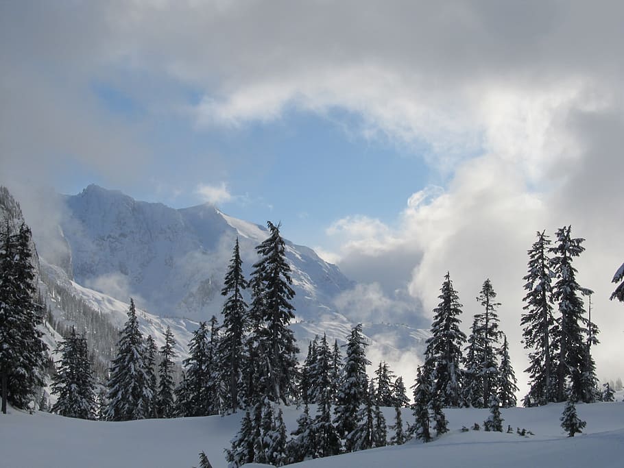 Snow, Clouds, Sky, Mountain, Winter, landscape, mt baker, cold temperature HD wallpaper
