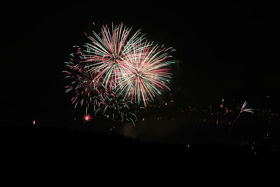 fireworks, night, light, hell, explosion, rocket, shower of sparks HD wallpaper