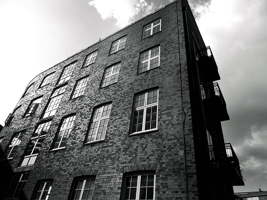 black-and-white, building, bricks, wall, architecture, brick wall HD wallpaper