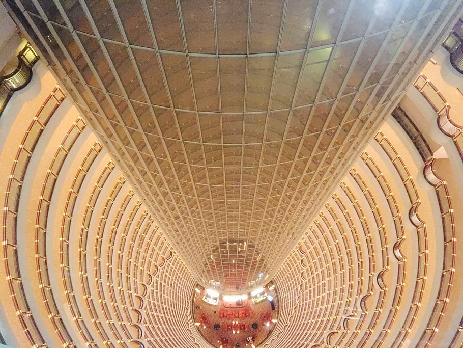 Jin Mao Tower, Shanghai, Skyscraper, architecture, ceiling, HD wallpaper
