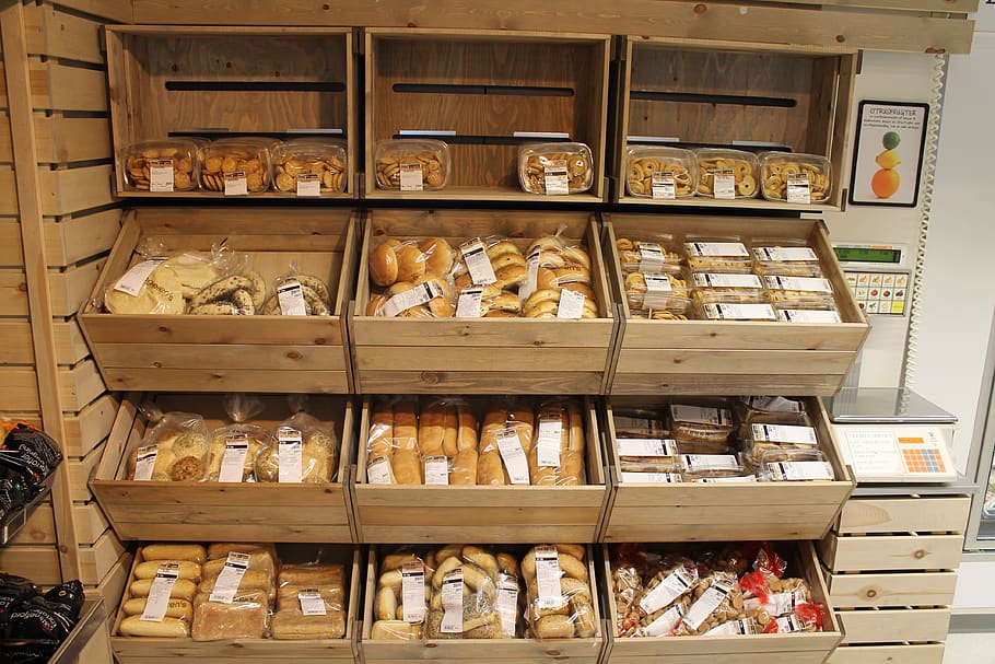 bread, home brought, bake off, large group of objects, shelf HD wallpaper