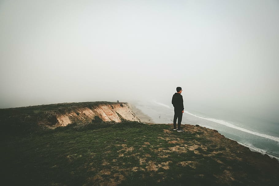 man standing near body of water, person, looking, view, ocean HD wallpaper