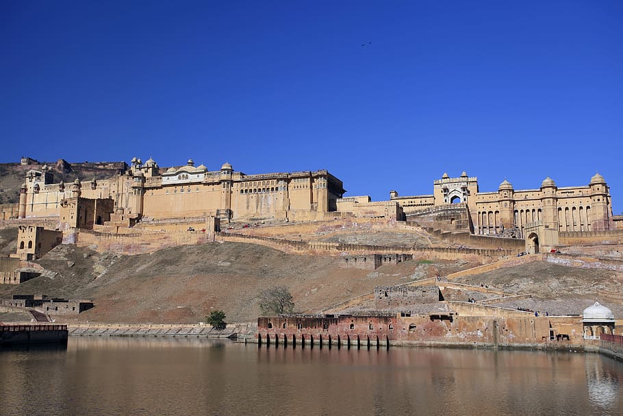 Amber Fort, Jaipur, Rajasthan, the palace, reflection, blue, HD wallpaper