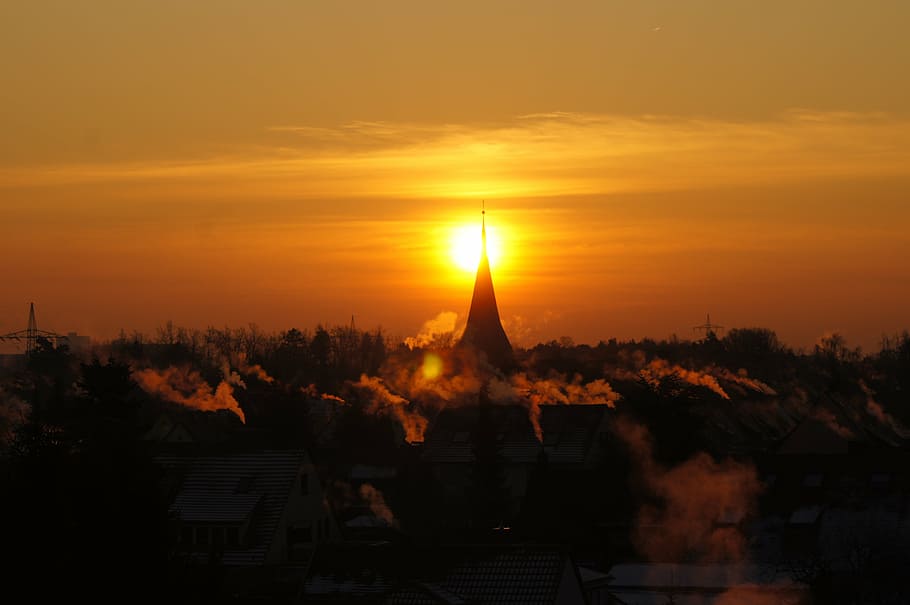 sunrise, nature, sunset, sky, orange color, architecture, built structure HD wallpaper