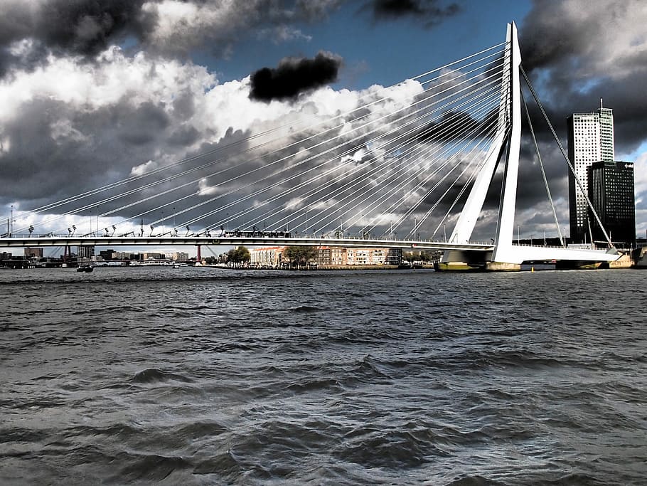 Rotterdam, Bridge, Clouds, Netherlands, nautical vessel, transportation HD wallpaper