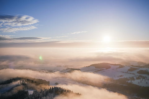 Beautiful Sunset Over The Foggy Mountains Scenery, clouds, cold HD wallpaper