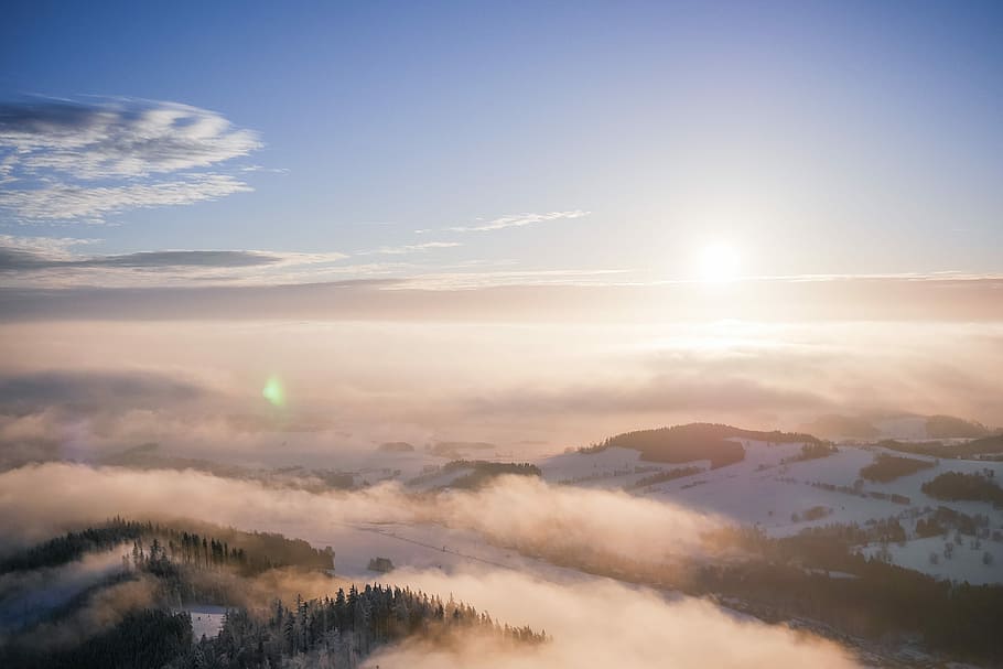 Beautiful Sunset Over The Foggy Mountains Scenery, clouds, cold HD wallpaper