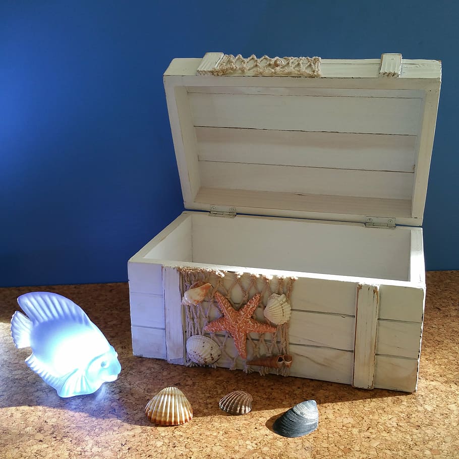 treasure chest, maritime, fish, shell, holiday, beach, no people HD wallpaper