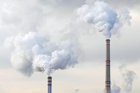 Factory chimney blowing some smoke in the air, building, chimneys HD wallpaper