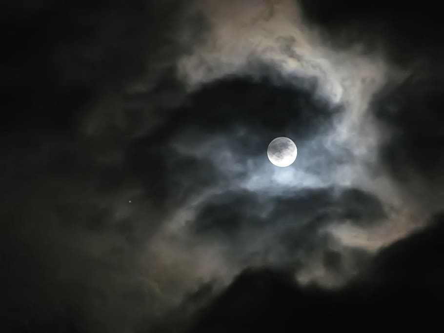 moon at night, sky, light, clouds, dark, moonlight, space, astronomy HD wallpaper