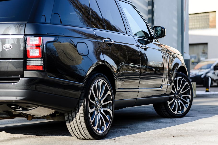 black Land Rover Range Rover SUV on concrete road, car, truck, HD wallpaper