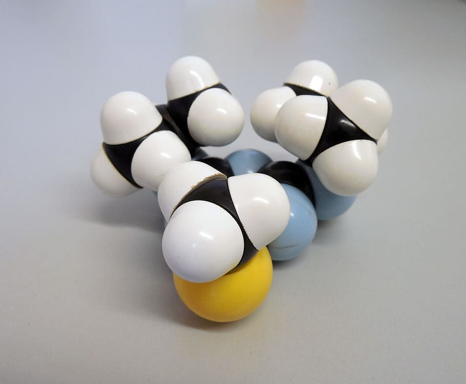 white and multicolored plastic toys on white surface, molecule, HD wallpaper
