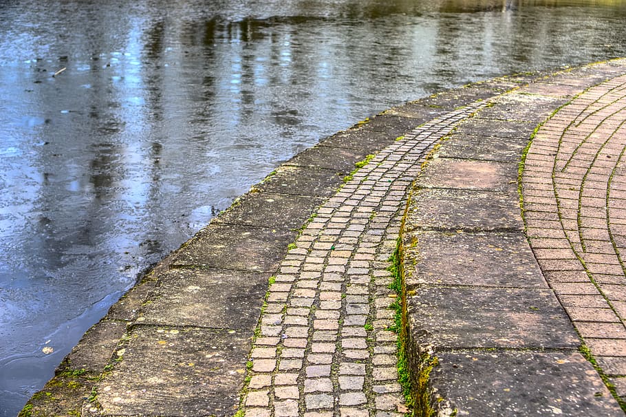 waters, nature, ice, stairs, stone, patch, decoration, park HD wallpaper