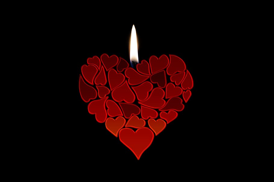 HD wallpaper: red heart candle illustration with black background, love,  luck | Wallpaper Flare