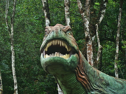 dinosaur, forest, ride, park, lawn, cinnamon, green, animal HD wallpaper
