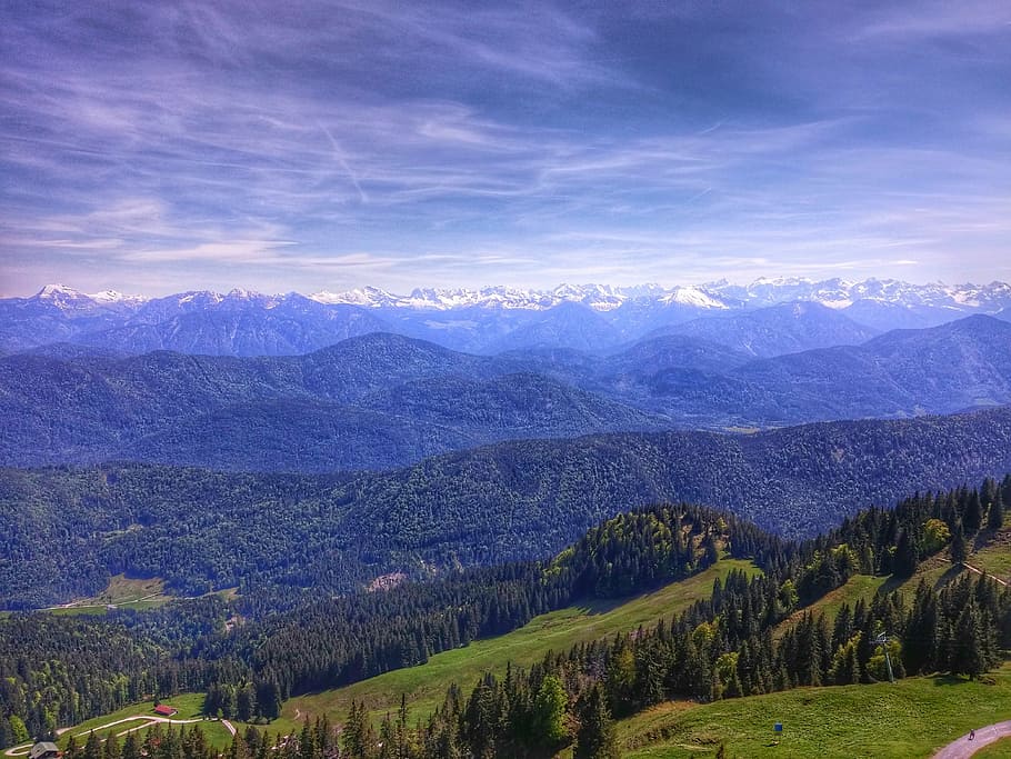 mountains, summer, view, blue, sky, nature, hiking, landscape HD wallpaper