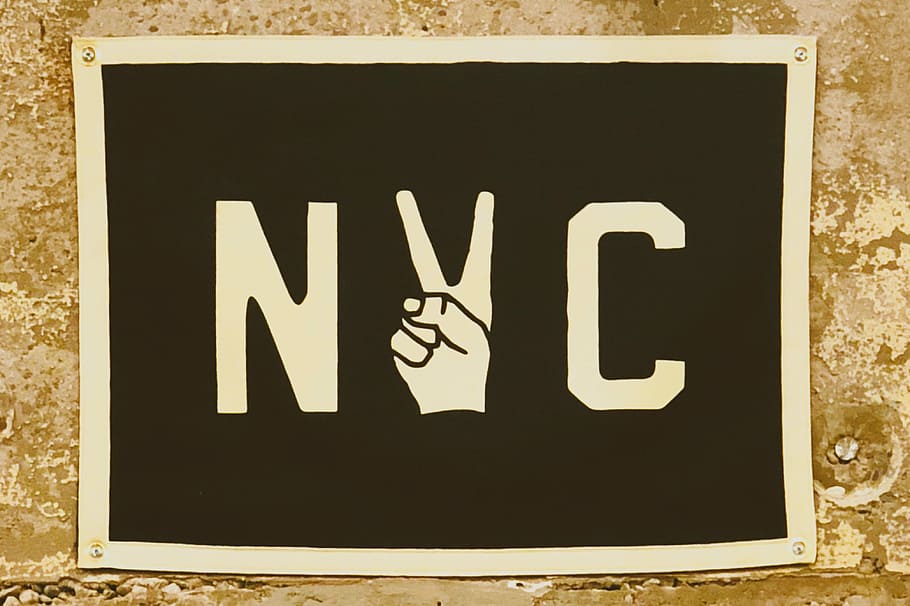 NYC sign, photo of white and black NYC signage, wall, poster HD wallpaper