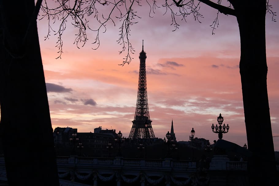 Sillhouete of Eiffel Tower, architecture, attraction, building HD wallpaper