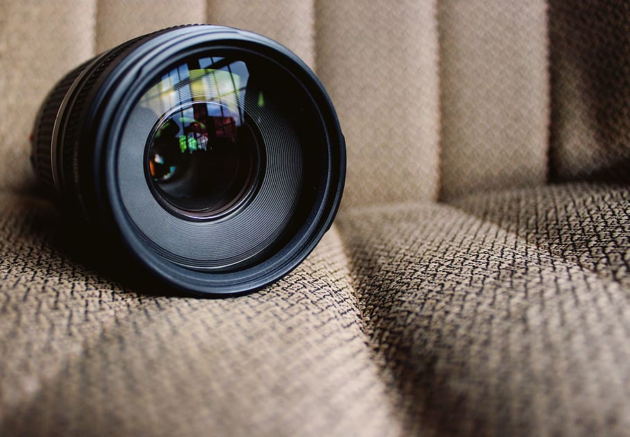 black, camera, lens, sofa, textile, photography themes, lens - optical instrument HD wallpaper