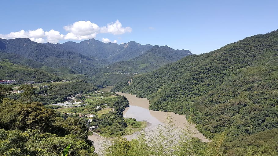 tauyuan, taiwan, river, mountain, nature, landscape, environment, HD wallpaper