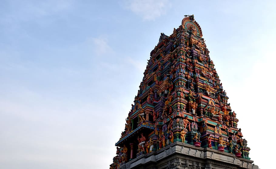 low angle photo of multicolored temple at daytime, Hindu, panchalingeshwara, HD wallpaper