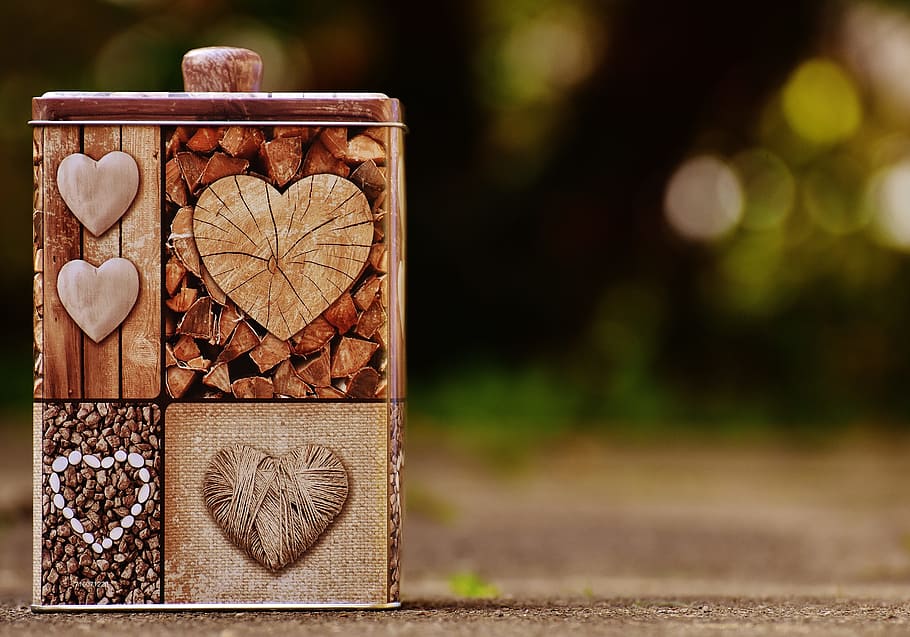 brown ceramic caniter, box, heart, love, storage, packaging HD wallpaper