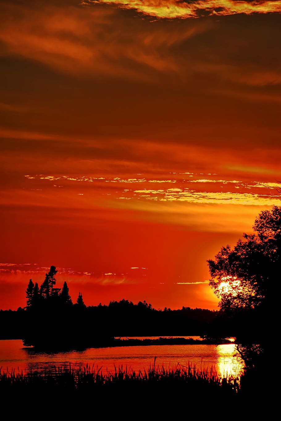 sunset, twilight, evening, sky, colors, lake, landscape, water HD wallpaper