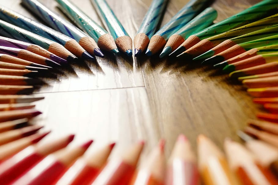 Beauty in colors!, selective focus photography of assorted-color pencil lot HD wallpaper
