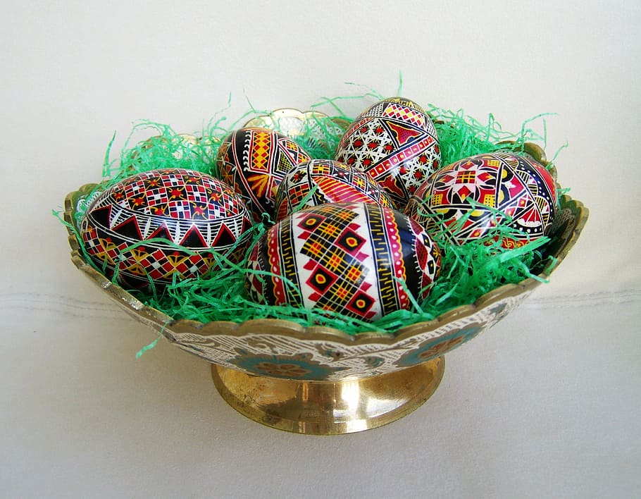 painted eggs, easter eggs, indoors, multi colored, still life HD wallpaper