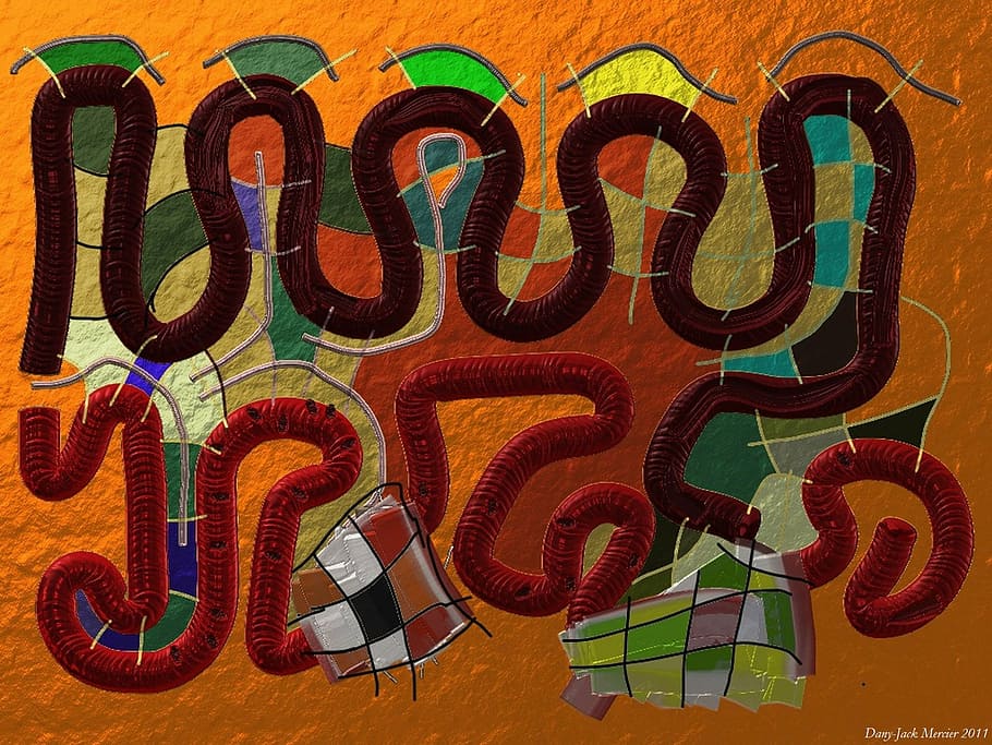 snake, worm, orange, curves, art, painting, visual, color, multi colored HD wallpaper