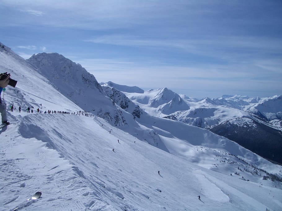 sky, snow, blue, hill, mountains, winter, skiing, cold temperature HD wallpaper