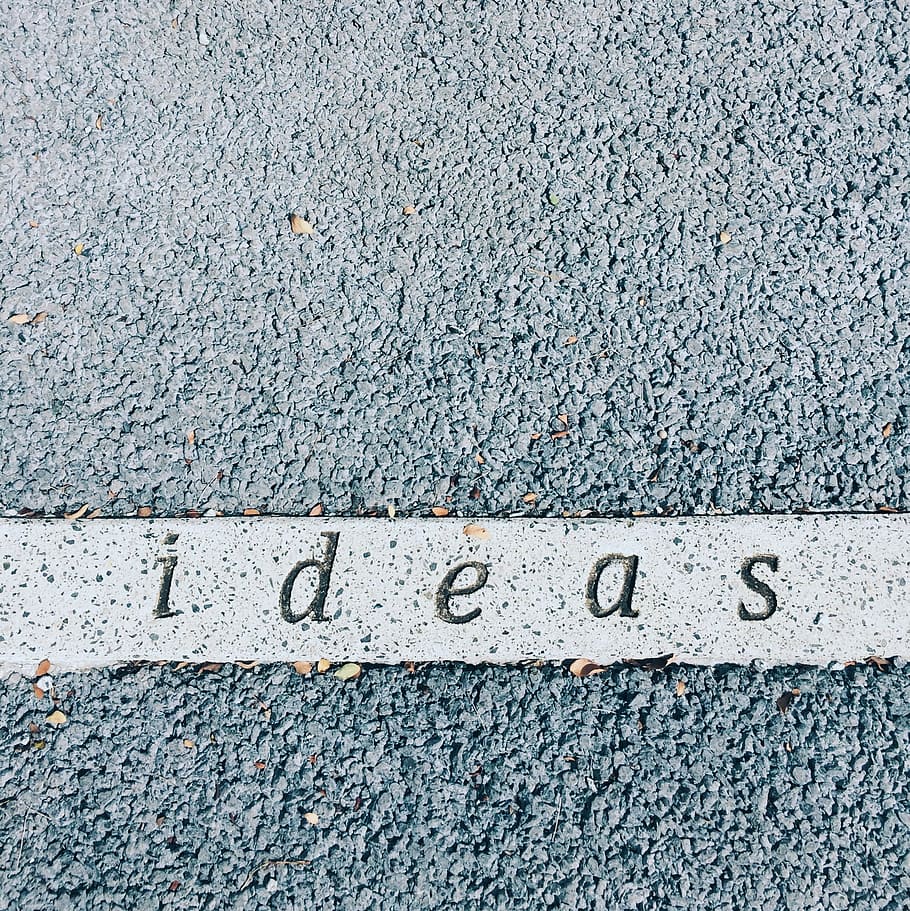 ideas carved on concrete surface, gray concrete surface with ideas engraved HD wallpaper