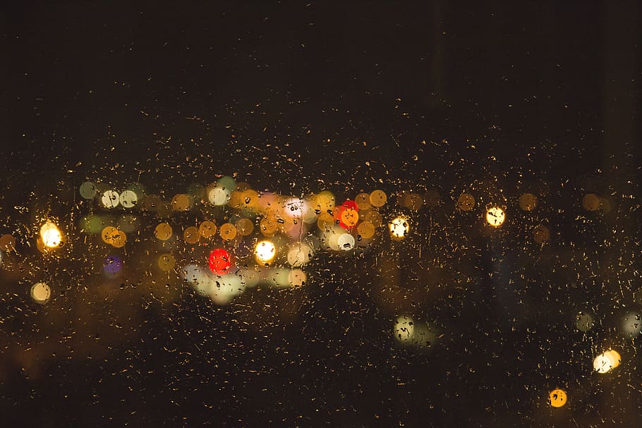 rain, window, blur, night, lights, wet, glass, water, weather HD wallpaper