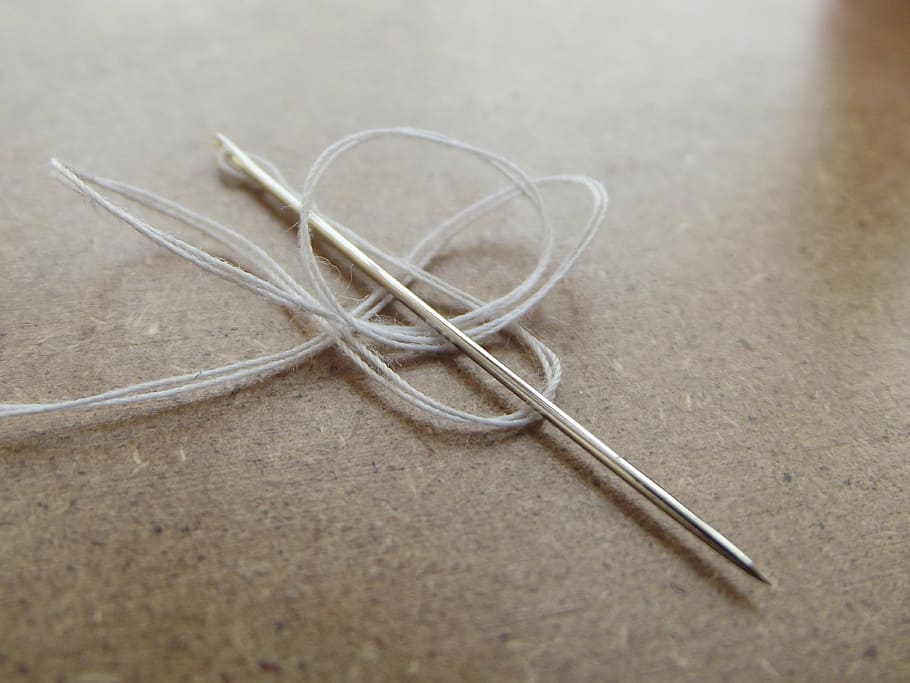 silver sewing pin with white thread, needle, needles, clothing HD wallpaper