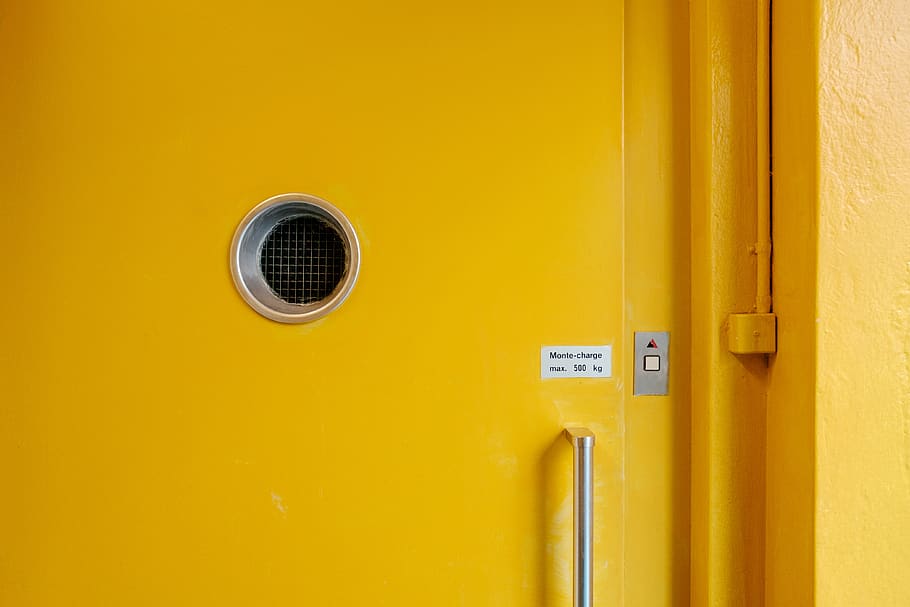 yellow, door, hole, no people, fuel and power generation, day HD wallpaper