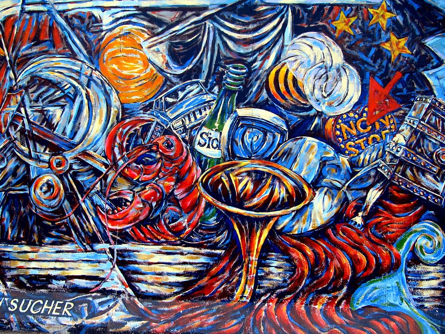 multicolored abstract artwork closeup photo, graffiti, berlin wall HD wallpaper