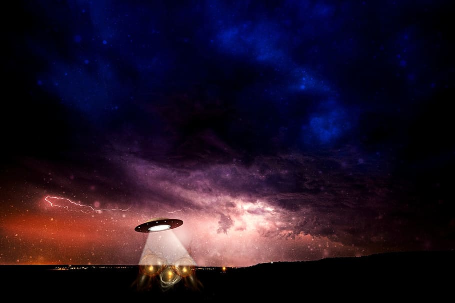 UFO in galaxy, science fiction, alien, futuristic, spaceship