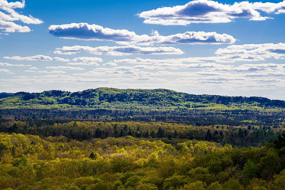 Close up of distant hill at Levis Mound, clouds, forest, photos HD wallpaper