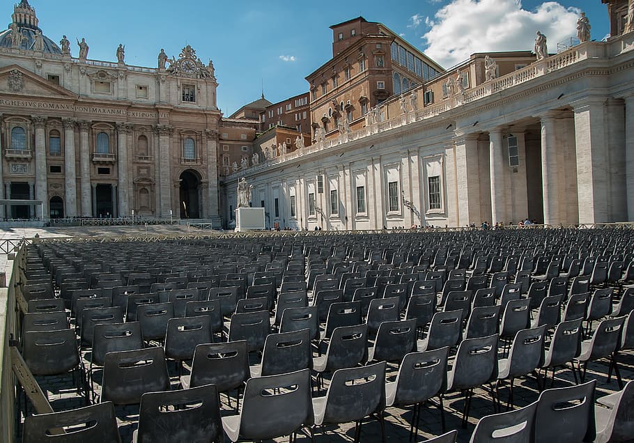 gray seats beside building, Rome, Vatican, John Dory, Up, Chairs, HD wallpaper