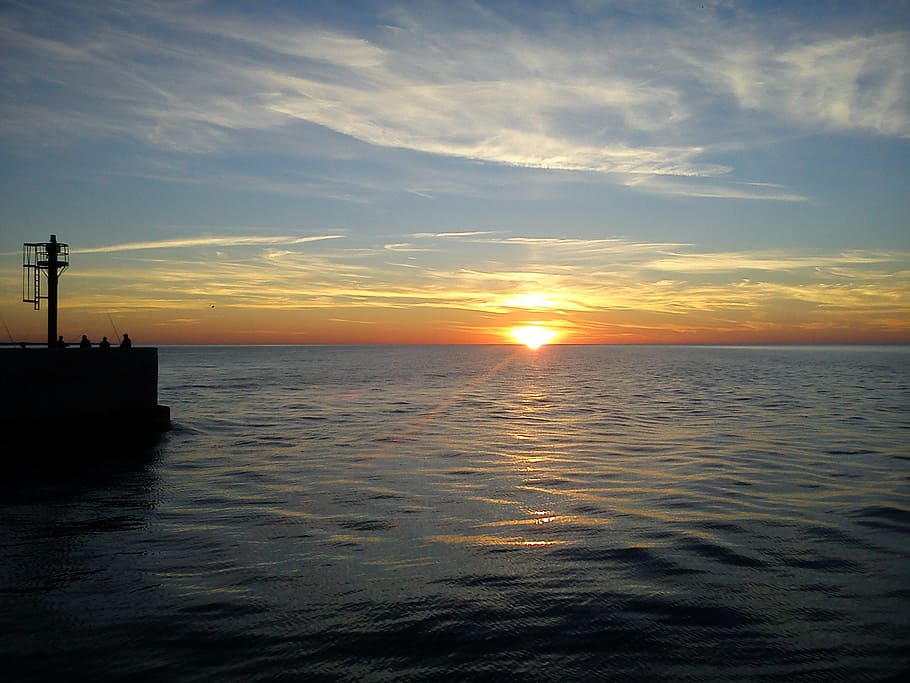 clouds, sea, sky, the sun, water, sunset, horizon over water HD wallpaper