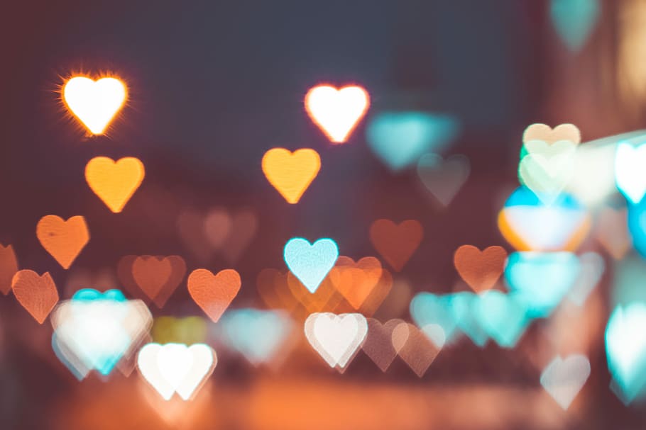 Abstract Bokeh Hearts Real Light, background, colorful, dark