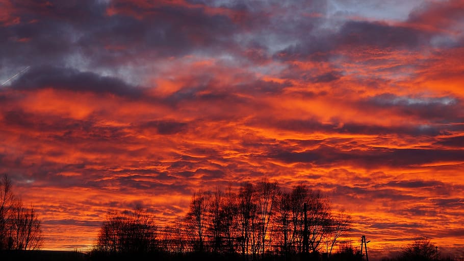 sunset, landscape, view, twilight, evening, red, sky, clouds HD wallpaper