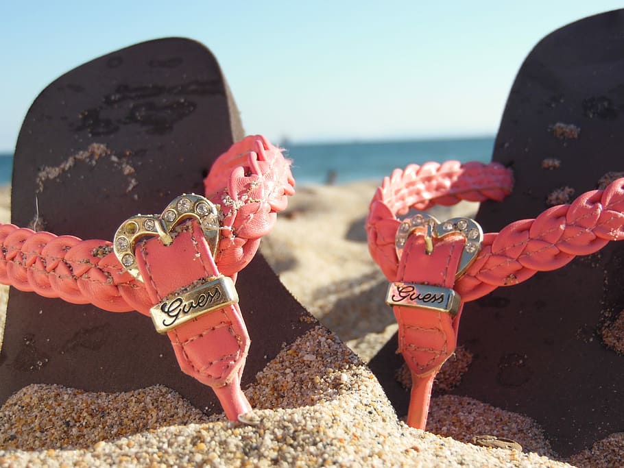 Sandals, Beach, Sand, Sun, Bay, human body part, sea, day, sky HD wallpaper