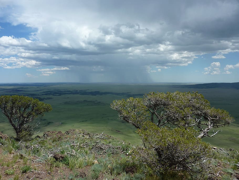 capulin volcano, raton, view, rain, clouds, thunderstorm, cumulus HD wallpaper