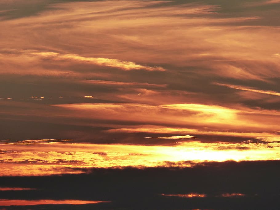sunset, sky, clouds, evening sky, abendstimmung, twilight, at dusk HD wallpaper