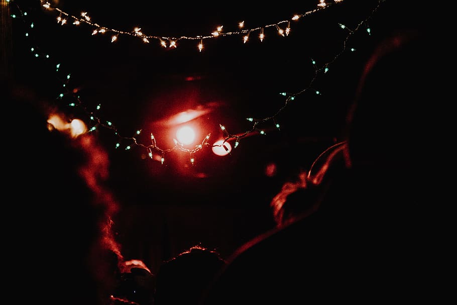 white string lights turned on at nighttime, selective color photography of string lights turned on at night HD wallpaper